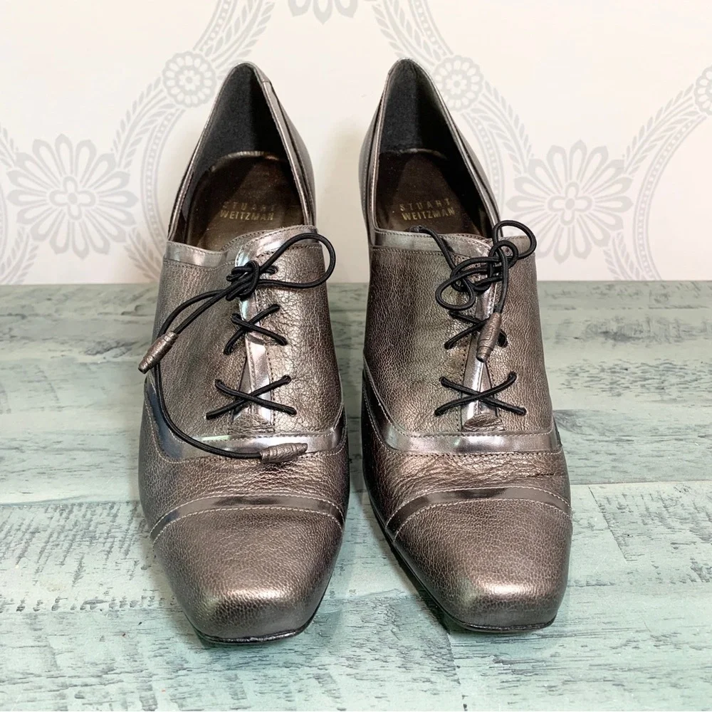 Stuart Weitzman Cavendish Shoes Bronze Tie Heels 8.5 - Picture 3 of 15